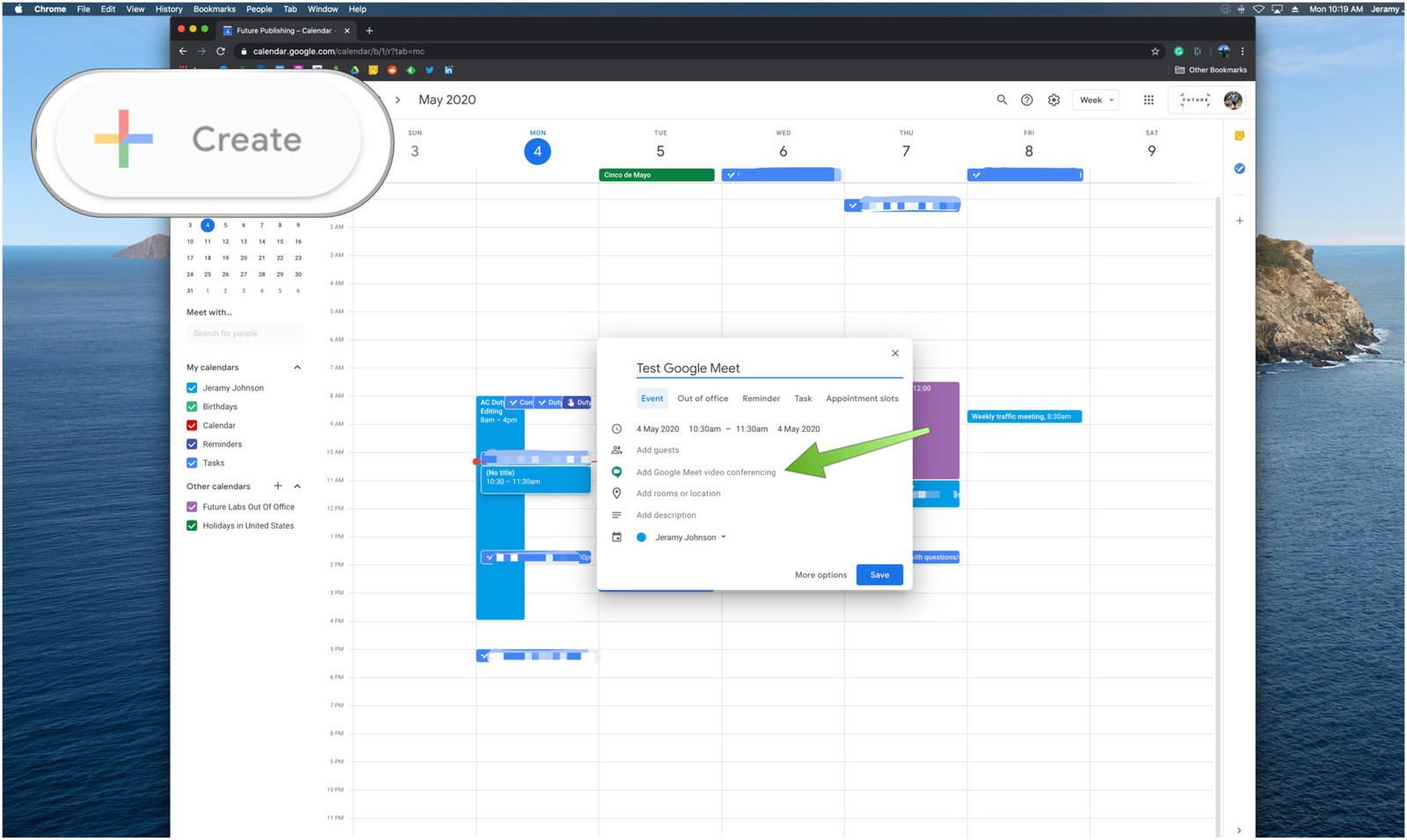 Schedule a Google Meet in Google Calendar.