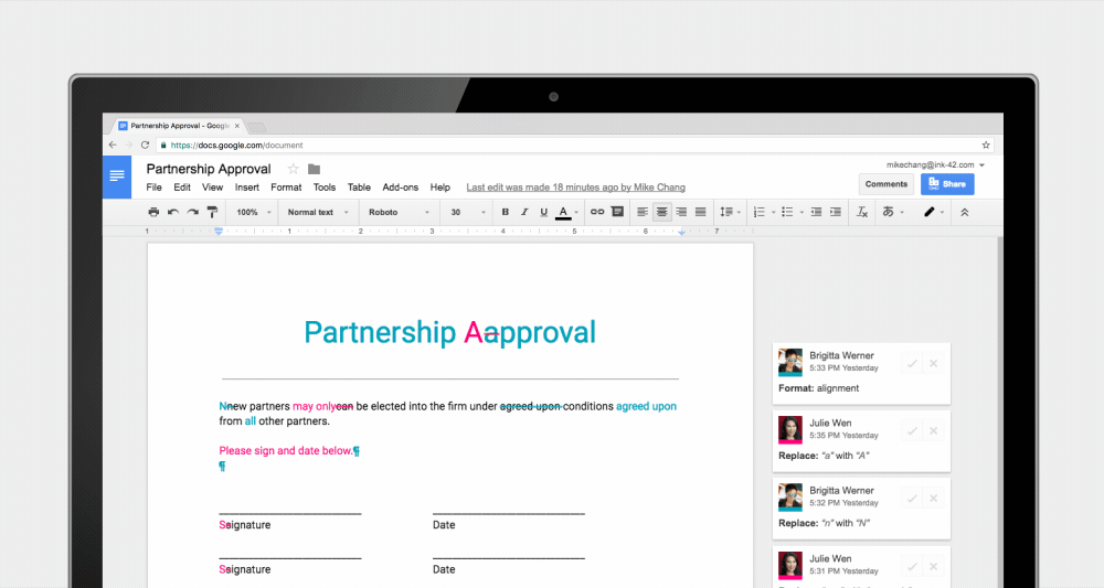 Google docs team collaboration.